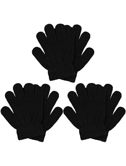 Cooraby 3 Pairs Winter Kids Gloves Warm Stretchy Knitted Magic Gloves Full Finger Mittens