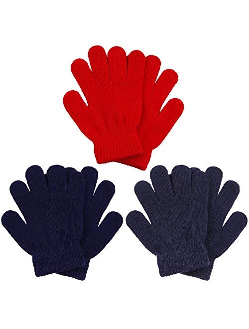 Cooraby 3 Pairs Winter Kids Gloves Warm Stretchy Knitted Magic Gloves Full Finger Mittens