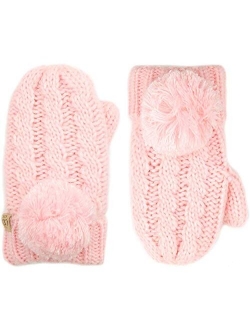 Funky Junque Exclusives Mittens Girls Warm Lined Soft Knit Kid Unisex Pom Gloves