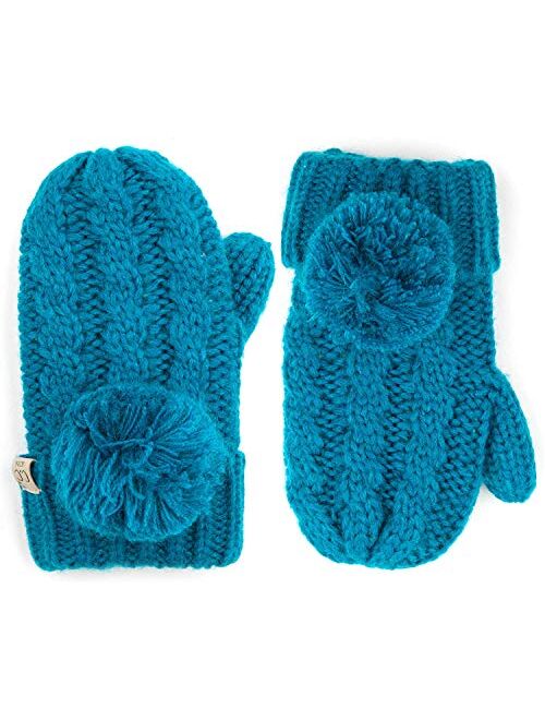 Funky Junque Exclusives Mittens Girls Warm Lined Soft Knit Kid Unisex Pom Gloves