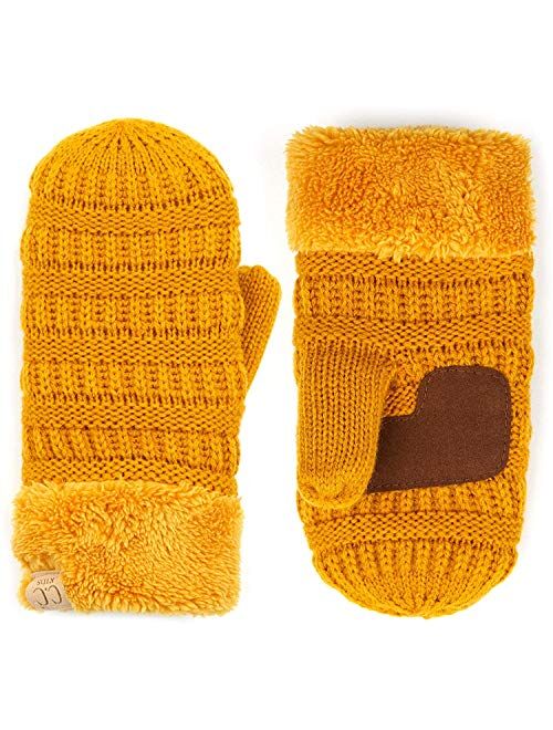 Funky Junque Exclusives Mittens Girls Warm Lined Soft Knit Kid Unisex Pom Gloves