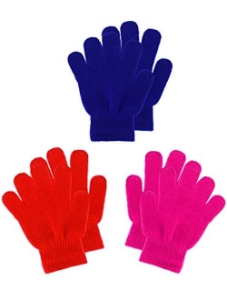 Boao 3 Pairs Kids Gloves Full Finger Mittens Winter Knitted Gloves for Little Boys and Girls Supplies