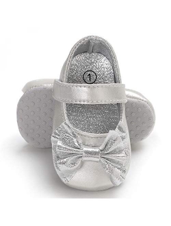 BENHERO Baby Girls Mary Jane Flats with Bowknot Non-Slip Toddler First Walkers Princess Dress Shoes