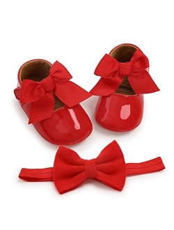 BENHERO Baby Girls Mary Jane Flats with Bowknot Non-Slip Toddler First Walkers Princess Dress Shoes