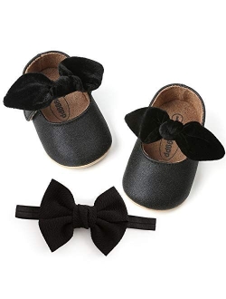 BENHERO Baby Girls Mary Jane Flats with Bowknot Non-Slip Toddler First Walkers Princess Dress Shoes