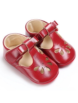 BENHERO Baby Girls Mary Jane Flats with Bowknot Non-Slip Toddler First Walkers Princess Dress Shoes