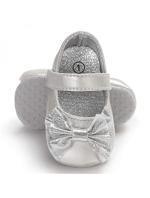 BENHERO Baby Girls Mary Jane Flats with Bowknot Non-Slip Toddler First Walkers Princess Dress Shoes