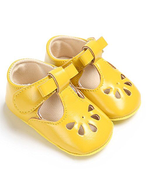 BENHERO Baby Girls Mary Jane Flats with Bowknot Non-Slip Toddler First Walkers Princess Dress Shoes