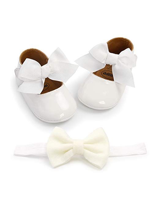 BENHERO Baby Girls Mary Jane Flats with Bowknot Non-Slip Toddler First Walkers Princess Dress Shoes