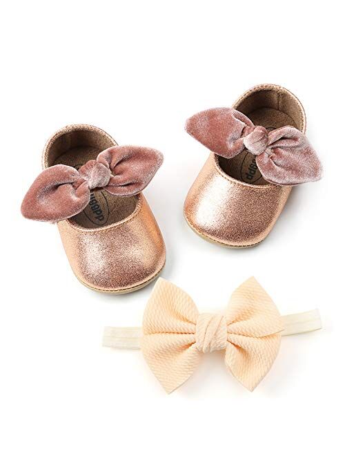 BENHERO Baby Girls Mary Jane Flats with Bowknot Non-Slip Toddler First Walkers Princess Dress Shoes