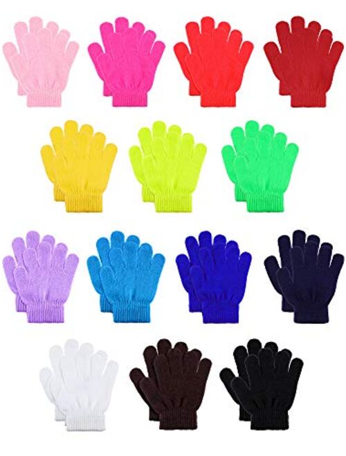 14 Pairs Warm Winter Gloves Children Knit Gloves Colorful Kids Winter Gloves for Boys Girls, 5 to 12 Years Old