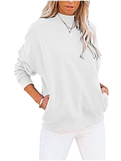 Minclouse Women's Casual Long sleeves Sweatshirt Tops Basic Loose Fit Mock Turtleneck Lightweight Tunic Pullover With Pocket