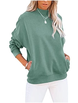 Minclouse Women's Casual Long sleeves Sweatshirt Tops Basic Loose Fit Mock Turtleneck Lightweight Tunic Pullover With Pocket