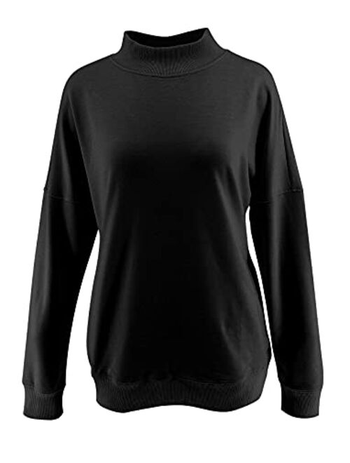 Minclouse Women's Casual Long sleeves Sweatshirt Tops Basic Loose Fit Mock Turtleneck Lightweight Tunic Pullover With Pocket