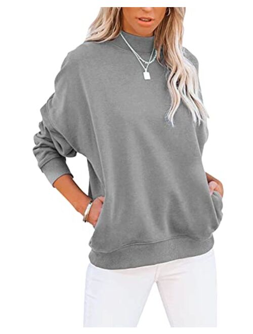 Minclouse Women's Casual Long sleeves Sweatshirt Tops Basic Loose Fit Mock Turtleneck Lightweight Tunic Pullover With Pocket