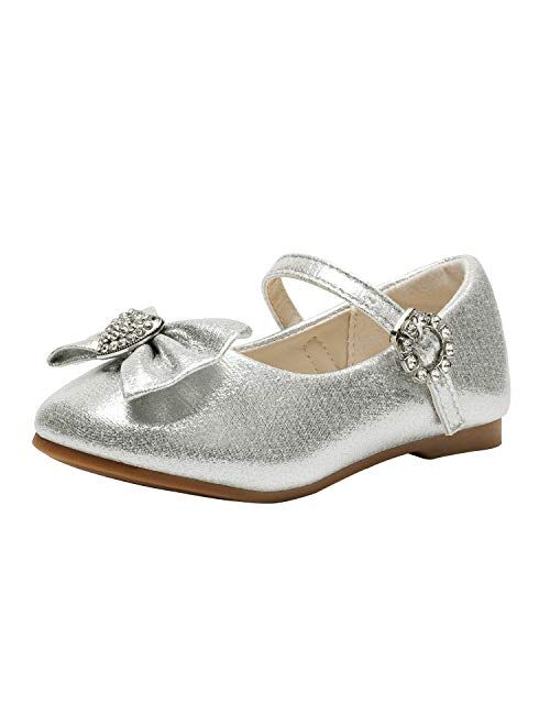 DREAM PAIRS ANGEL-22 Mary Jane Front Bow Heart Rhinestone Buckle Ballerina Flat