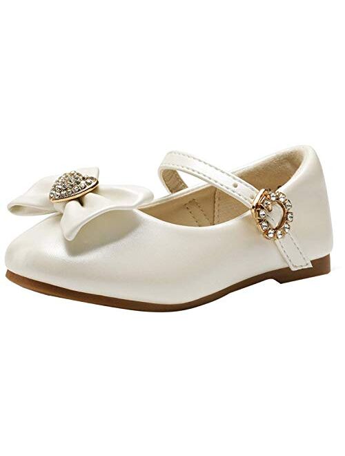 DREAM PAIRS ANGEL-22 Mary Jane Front Bow Heart Rhinestone Buckle Ballerina Flat