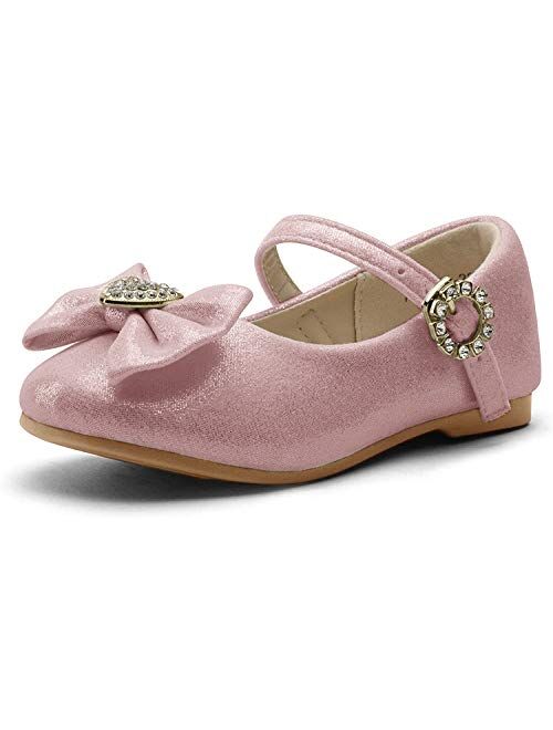 DREAM PAIRS ANGEL-22 Mary Jane Front Bow Heart Rhinestone Buckle Ballerina Flat