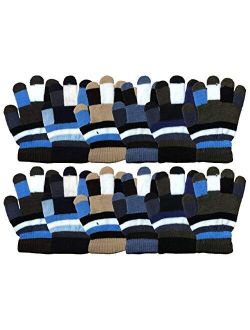 Yacht & Smith Kids Gloves & Mittens in Bulk, Winter Striped Children Age 3-8