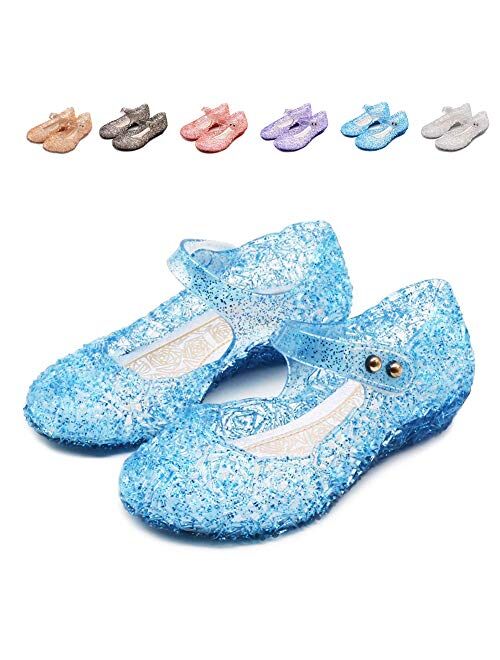 Amtidy Frozen Inspired Elsa Flats Mary Jane Dance Party Cosplay Shoes, Snow Queen Princess Birthday Sandals for Little Girls, Toddler