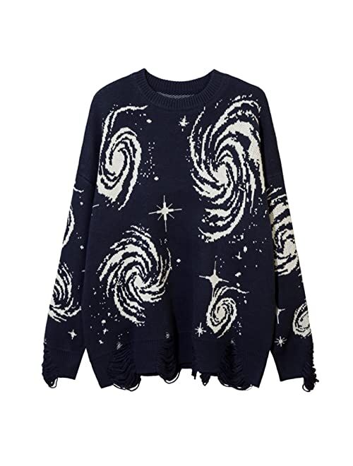 Aelfric Eden Women's Long Sleeve Blue Flame Bat Sleeve Jumper Oversized Casual Knit Pullover Sweater