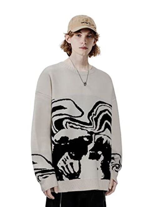 Aelfric Eden Men Fashion Cartoon Sweater Long Sleeve Crewneck Casual Sweaters Retro Couple Top