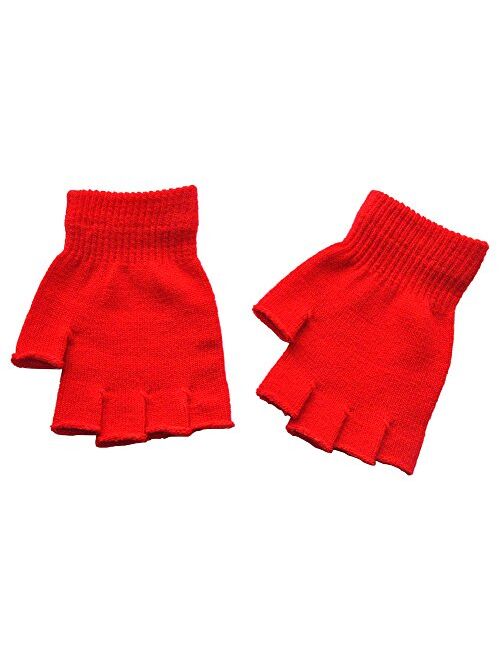 Boys and Girls Fingerless Gloves Winter Solid Knitted Texting Mitten 6" Length