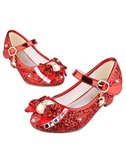 Amtidy Girls Dress Shoes Mary Jane Wedding Party Shoes Glitter Bridesmaids Princess Heels (Toddler/Little Kid/Big Kid)