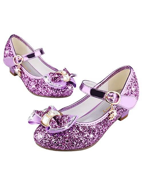 Amtidy Girls Dress Shoes Mary Jane Wedding Party Shoes Glitter Bridesmaids Princess Heels (Toddler/Little Kid/Big Kid)