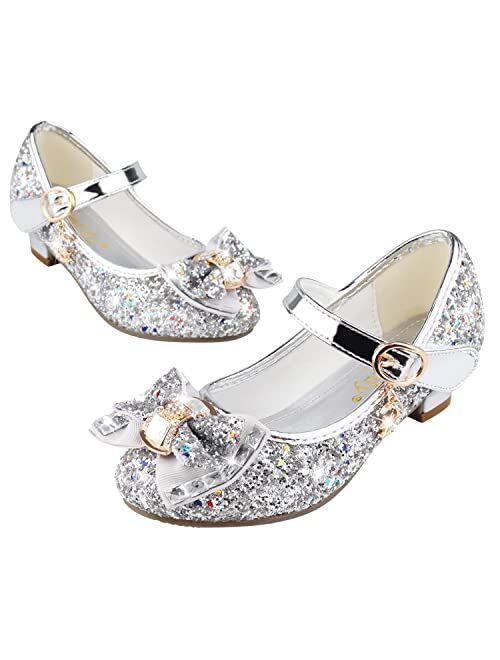 Amtidy Girls Dress Shoes Mary Jane Wedding Party Shoes Glitter Bridesmaids Princess Heels (Toddler/Little Kid/Big Kid)