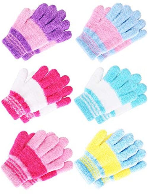 6 Pairs Kids Gloves Full Finger Knitted Thermal Gloves Winter Warm Mitten for 3-8 Years Old Boys Girls