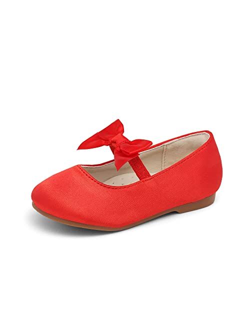 DREAM PAIRS Girl's Mary Jane Front Bow Elastic Strap Ballerina Flat