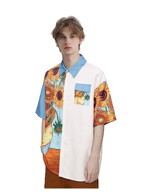 Aelfric Eden Oversized Graphic Printed Shirts Casual Button Down Short Sleeve Tees Summer Streetwear Tops