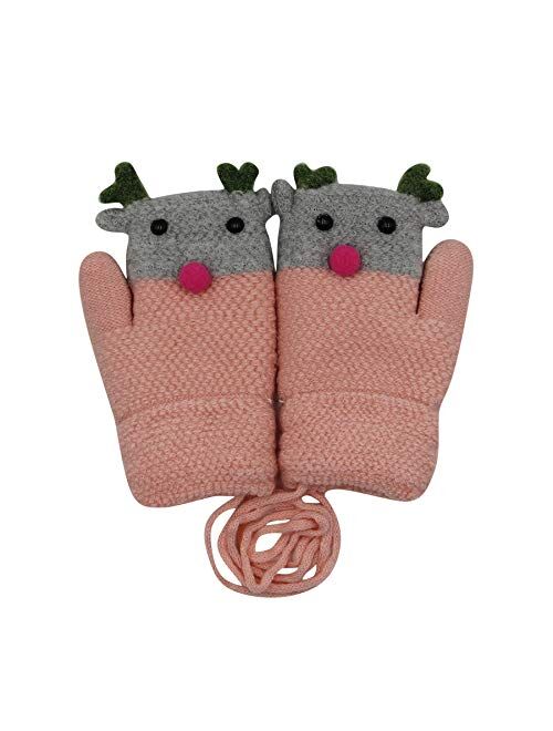 RARITY-US Unisex Warm Soft Winter Knit Gloves for Kids Boys Girls Glove with Dog Mittens (2 to 9Y)