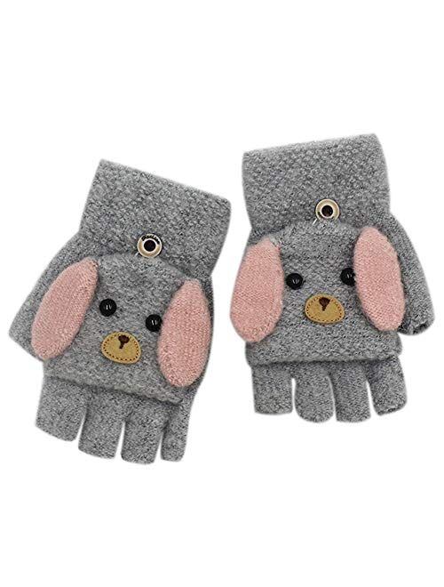 RARITY-US Unisex Warm Soft Winter Knit Gloves for Kids Boys Girls Glove with Dog Mittens (2 to 9Y)