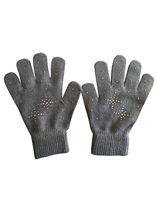 Fashion Every Day @Fedol Girls Ice Skating Gloves Magic Stretch with Rhinestones Snow Flakes