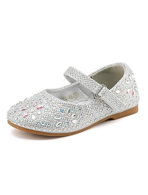 DREAM PAIRS Girl's Mary Jane Rhinestone Buckle Strap Ballerina Flat (Toddler/Little Girl)