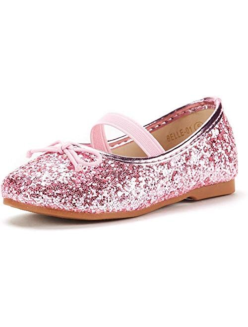 DREAM PAIRS Girl's Toddler/Little Kid/Big Kid Belle_01 Mary Jane Glitter Ballerina Flat Shoes