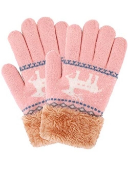 Boao Kids Winter Knit Gloves Warm Plush Lined Knitting Gloves Thickened Full Finger Mittens for Kids Boys Girls