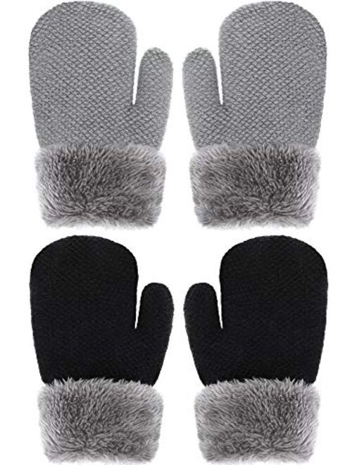 Boao 2 Pairs Winter Toddler Gloves Warm Plush Lined Knit Gloves Full Fingers Chunky Mittens for Boys and Girls