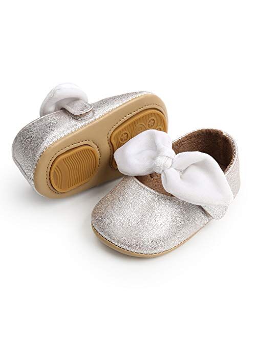 TIMATEGO Baby Girl Mary Jane Flats Shoes Non Slip Soft Sole Infant Toddler First Walker Wedding Princess Dress Crib Shoes