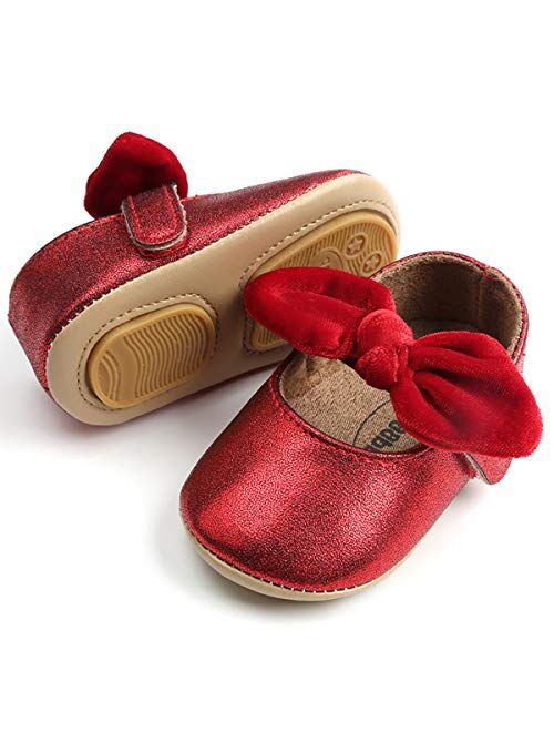 TIMATEGO Baby Girl Mary Jane Flats Shoes Non Slip Soft Sole Infant Toddler First Walker Wedding Princess Dress Crib Shoes