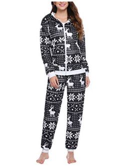 Women's Floral Print Pajama Set Onsies Pajamas Christmas Sweatsuit Outdoor Outfit