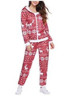Women's Floral Print Pajama Set Onsies Pajamas Christmas Sweatsuit Outdoor Outfit