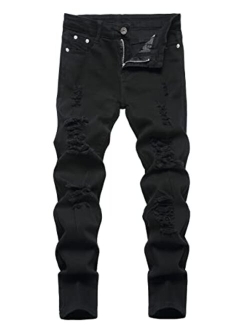 Boy's Slim Skinny Ripped Jeans Distressed Stretch Moto Biker Fashion Fit Denim Jeans