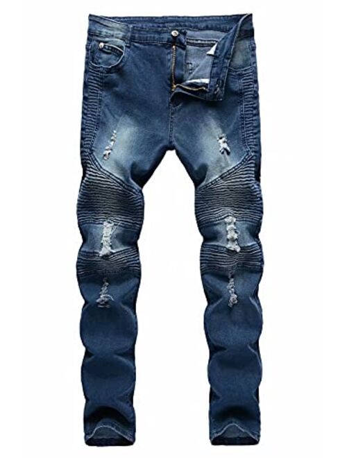 Boy's Skinny Ripped Jeans Distressed Destroyed Slim Fit Jeans Pants with Zipper