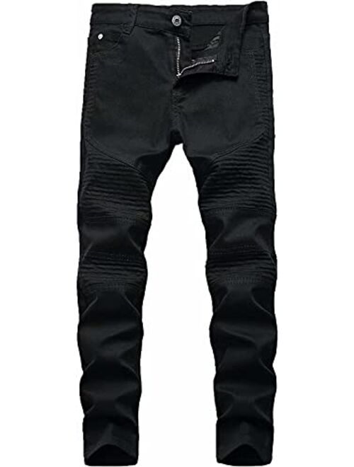 Boy's Skinny Ripped Jeans Distressed Destroyed Slim Fit Jeans Pants with Zipper