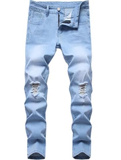 Boy's Skinny Fit Ripped Jeans Distressed Stretch Washed Fashion Kids Denim Jeans Pants