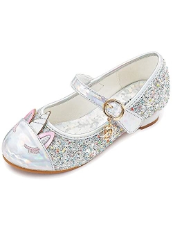 Furdeour Girls Dress Shoes Mary Jane Wedding Flower Bridesmaids Heels Glitter Princess Shoes for Kids Toddler