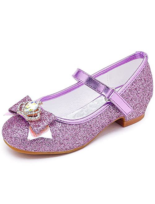 Furdeour Girls Dress Shoes Mary Jane Wedding Flower Bridesmaids Heels Glitter Princess Shoes for Kids Toddler